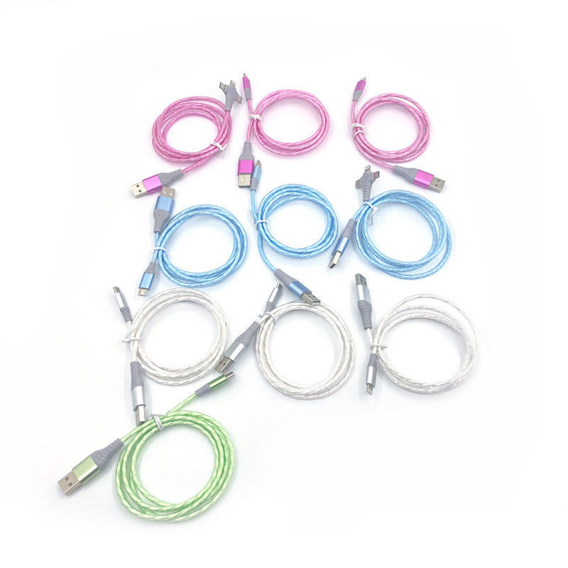 Kabel szybkiego ładowania 3 w 1 Typ C 3A LED Kolorowy kabel ładujący USB Błyskawiczny kabel migający