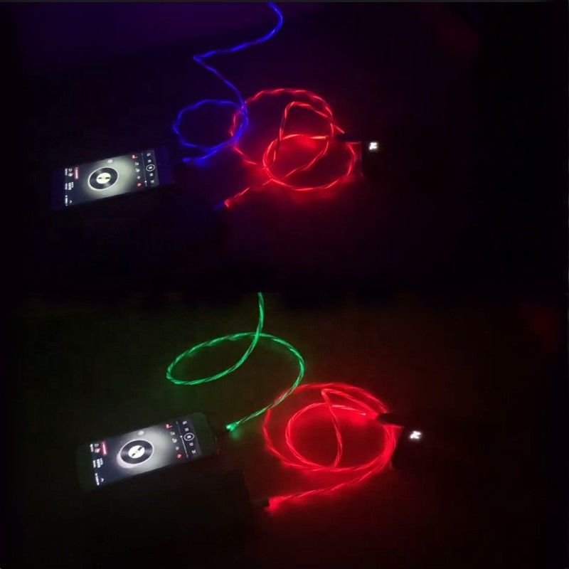 Kabel szybkiego ładowania 3 w 1 Typ C 3A LED Kolorowy kabel ładujący USB Błyskawiczny kabel migający