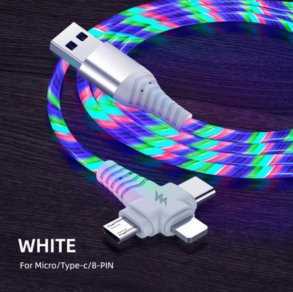 3in1 Flow Luminous Lighting kabel USB dla Samsunga 3 w 1 2in1 LED Micro USB Typ C 8Pin ładowarka Drut do iPhone Huawei Xiaomi