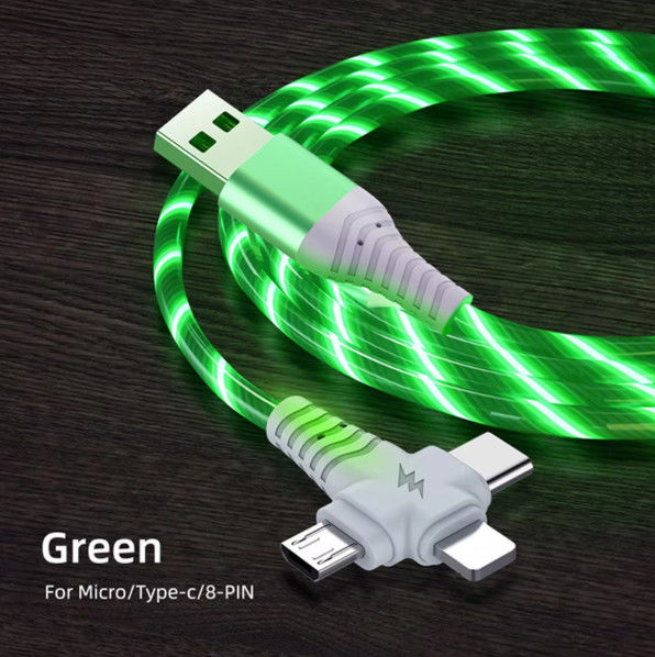 3in1 Flow Luminous Lighting kabel USB dla Samsunga 3 w 1 2in1 LED Micro USB Typ C 8Pin ładowarka Drut do iPhone Huawei Xiaomi