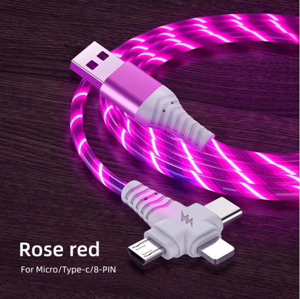 3in1 Flow Luminous Lighting kabel USB dla Samsunga 3 w 1 2in1 LED Micro USB Typ C 8Pin ładowarka Drut do iPhone Huawei Xiaomi