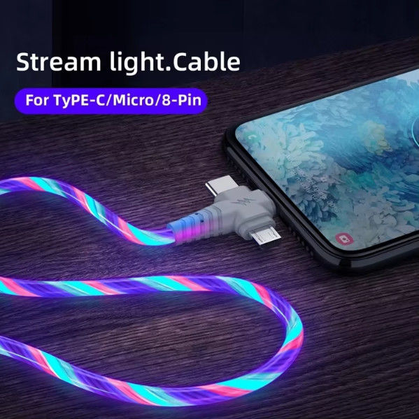 3in1 Flow Luminous Lighting kabel USB dla Samsunga 3 w 1 2in1 LED Micro USB Typ C 8Pin ładowarka Drut do iPhone Huawei Xiaomi