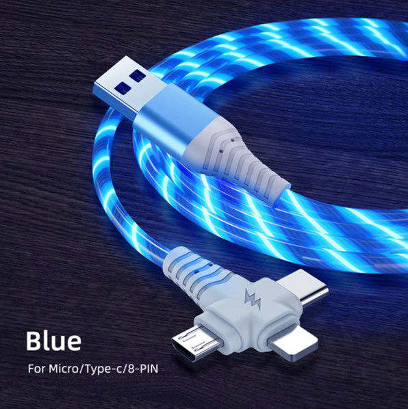 3in1 Flow Luminous Lighting kabel USB dla Samsunga 3 w 1 2in1 LED Micro USB Typ C 8Pin ładowarka Drut do iPhone Huawei Xiaomi