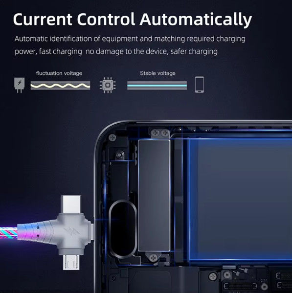 3in1 Flow Luminous Lighting kabel USB dla Samsunga 3 w 1 2in1 LED Micro USB Typ C 8Pin ładowarka Drut do iPhone Huawei Xiaomi