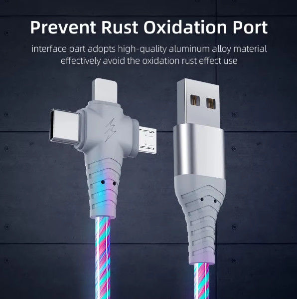 3in1 Flow Luminous Lighting kabel USB dla Samsunga 3 w 1 2in1 LED Micro USB Typ C 8Pin ładowarka Drut do iPhone Huawei Xiaomi